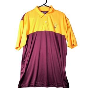 Russell Mens Shirt Maroon Gold Arizona State Logo Short Sleeve Polo XL